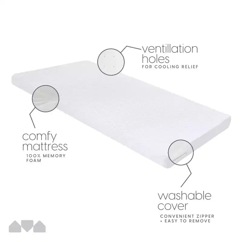 Cubrecolchón de espuma viscoelástica acolchado blanco para Pack 'n Play, 1 niño