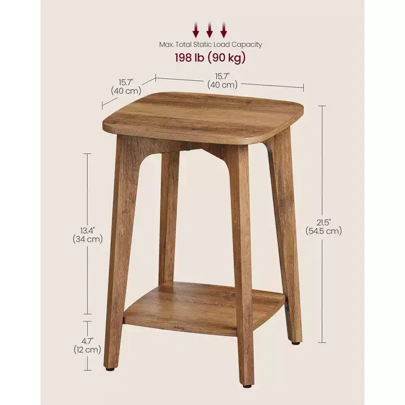 Mesa auxiliar cuadrada gris carbón/blanco nube/marrón miel con estante inferior, para 1