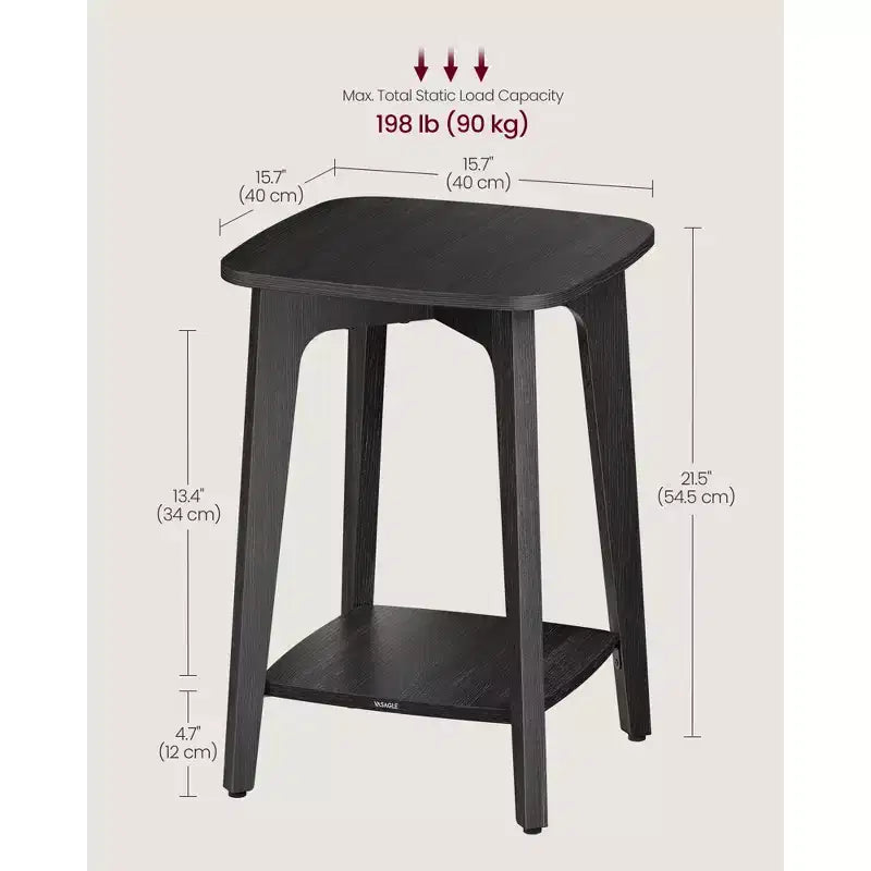 Mesa auxiliar cuadrada gris carbón/blanco nube/marrón miel con estante inferior, para 1
