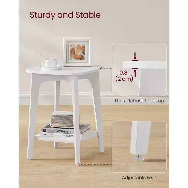 Mesa auxiliar cuadrada gris carbón/blanco nube/marrón miel con estante inferior, para 1