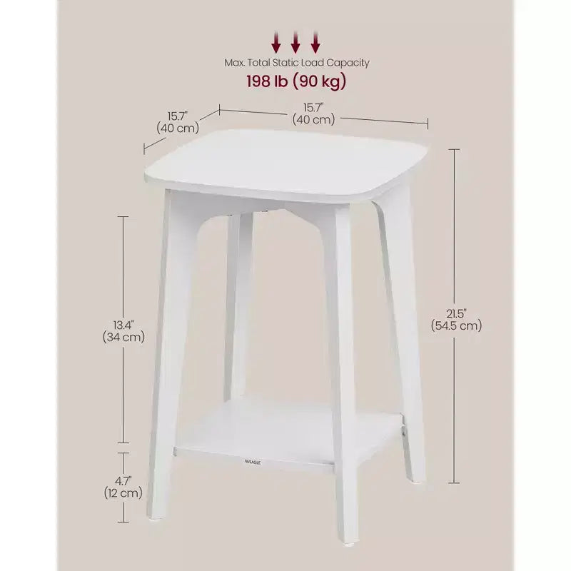 Mesa auxiliar cuadrada gris carbón/blanco nube/marrón miel con estante inferior, para 1