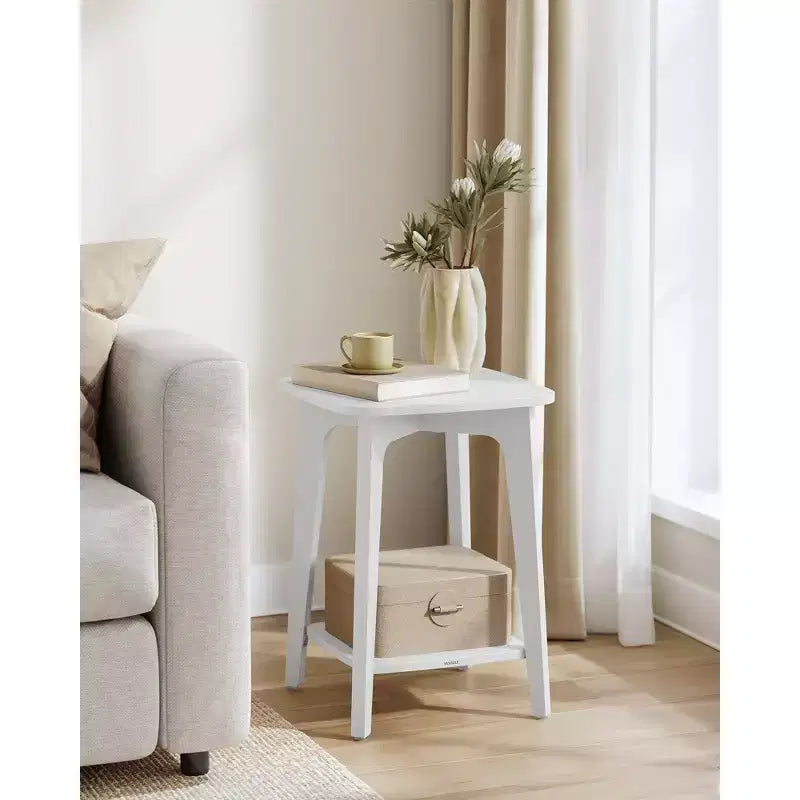 Mesa auxiliar cuadrada gris carbón/blanco nube/marrón miel con estante inferior, para 1