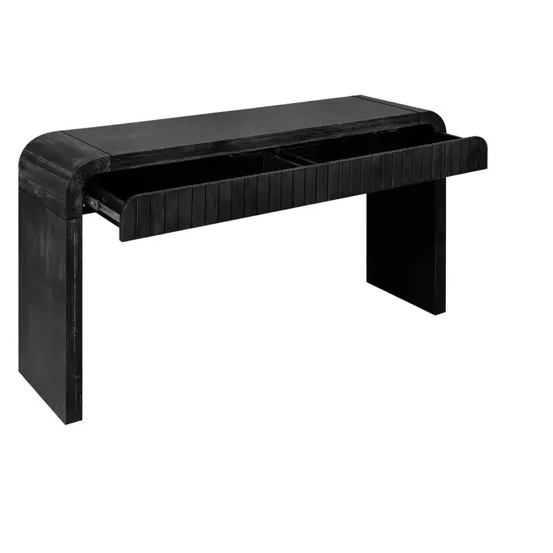 Mesa Consola de Madera Rústica Negra/Natural con 2 Cajones