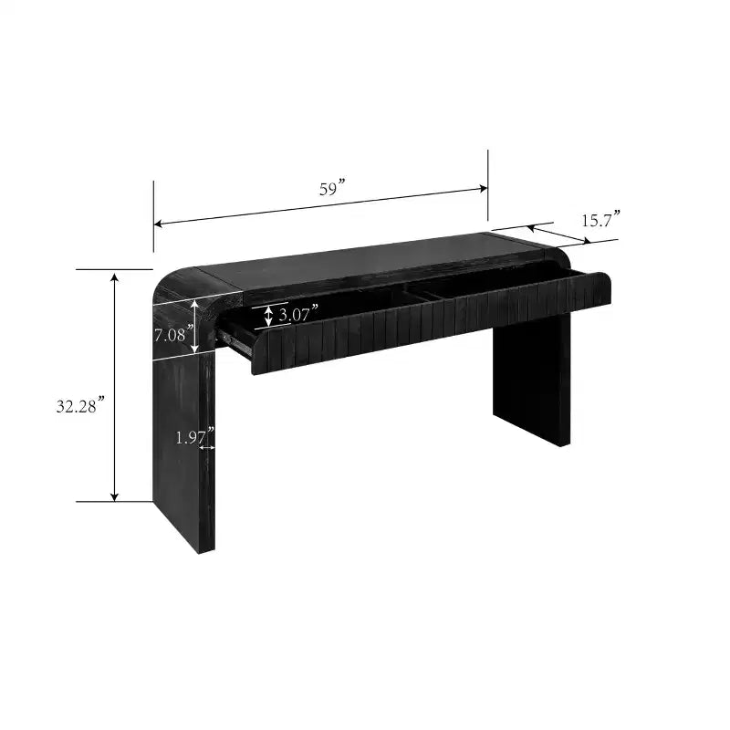 Mesa Consola de Madera Rústica Negra/Natural con 2 Cajones
