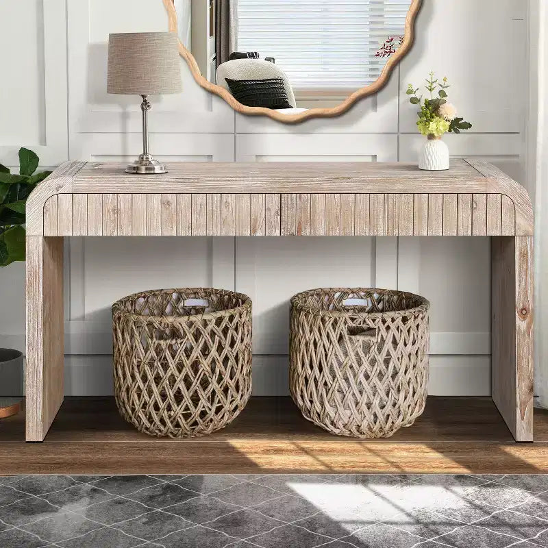 Mesa Consola de Madera Rústica Negra/Natural con 2 Cajones