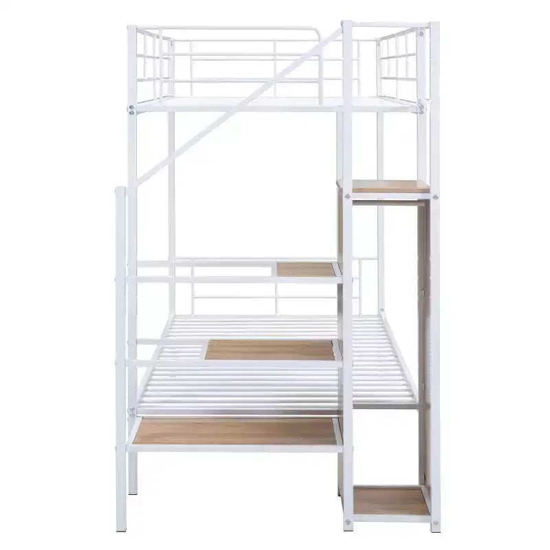 Litera de metal blanco/negro con escalera de almacenamiento y armario, para 2 personas