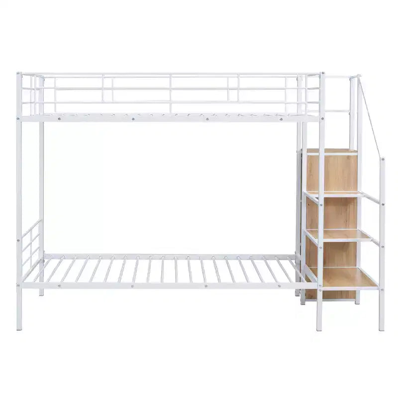 Litera de metal blanco/negro con escalera de almacenamiento y armario, para 2 personas