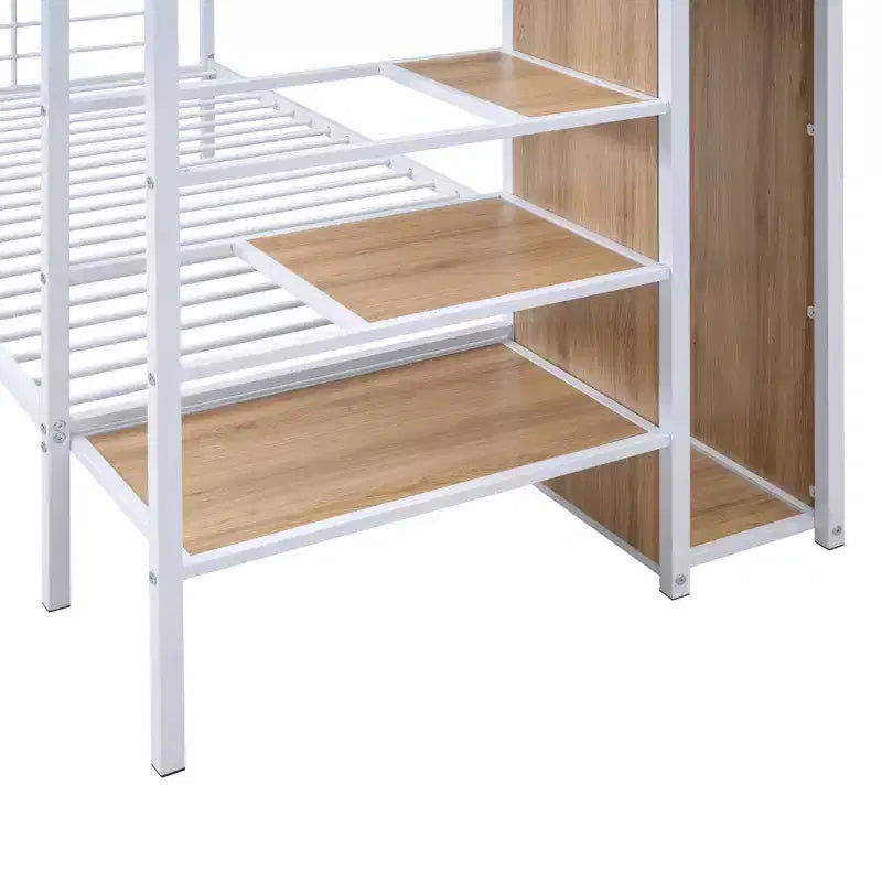 Litera de metal blanco/negro con escalera de almacenamiento y armario, para 2 personas