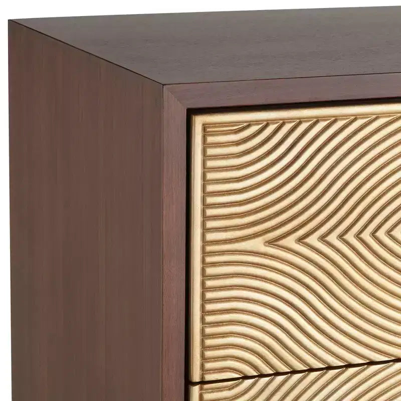 Cómoda de 3 cajones color nogal y dorado antiguo, estilo moderno, requiere montaje por un adulto