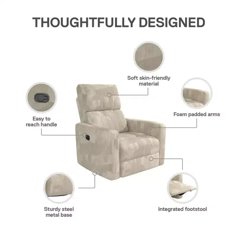 Sillón reclinable giratorio con respaldo reclinable, asiento individual
