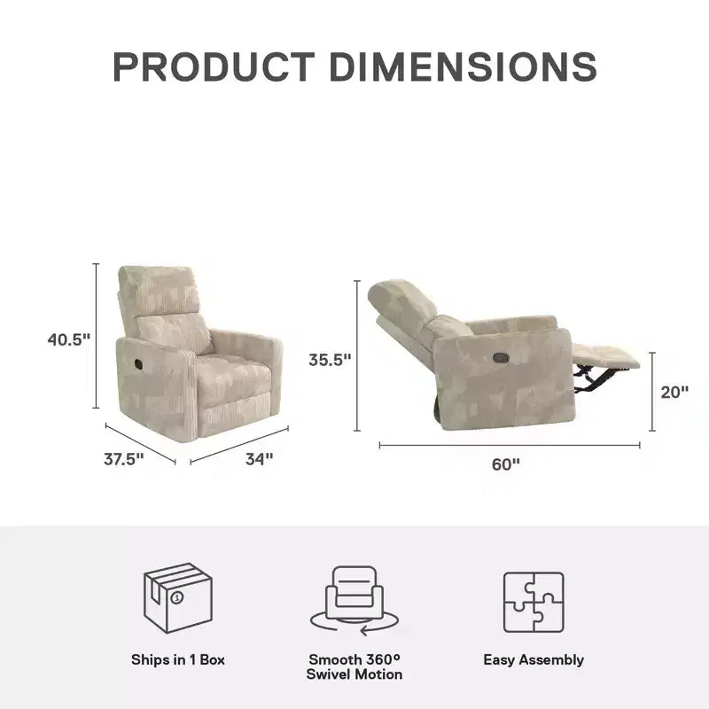 Sillón reclinable giratorio con respaldo reclinable, asiento individual