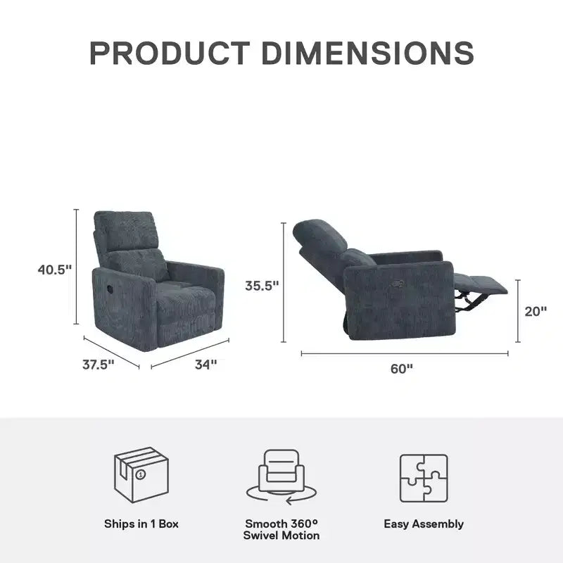 Sillón reclinable giratorio con respaldo reclinable, asiento individual