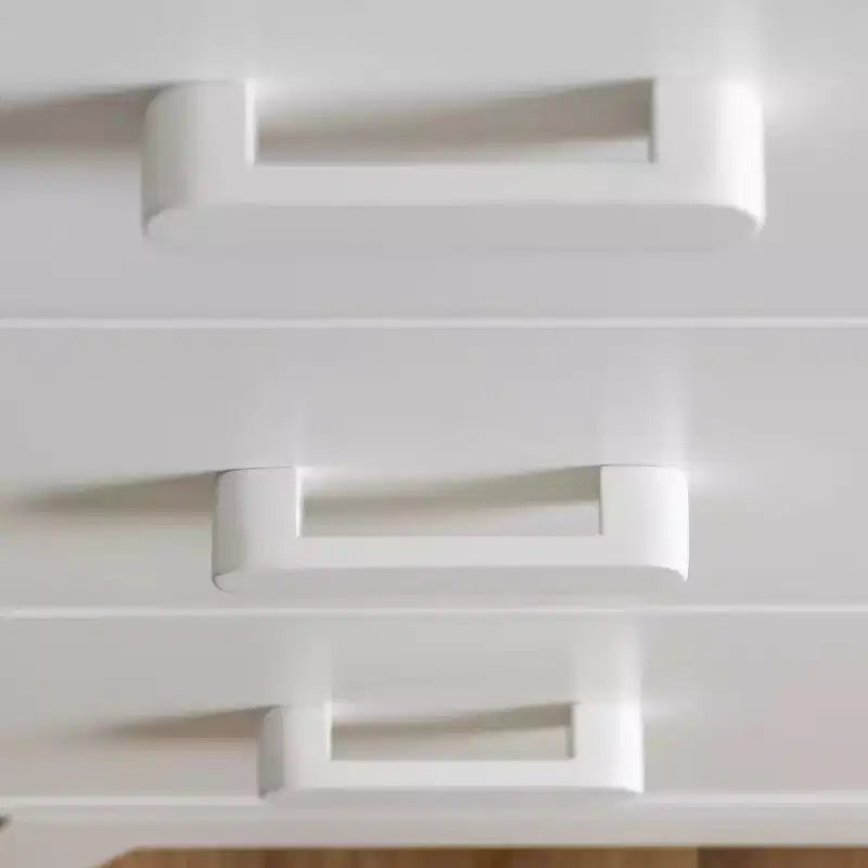Cómoda de 5 cajones blanca/nogal, estilo mediados de siglo, habitación individual