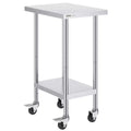 VIYET 38 Stainless Steel Work Table - 4 Wheels, 3 Adjustable Heights, Silver