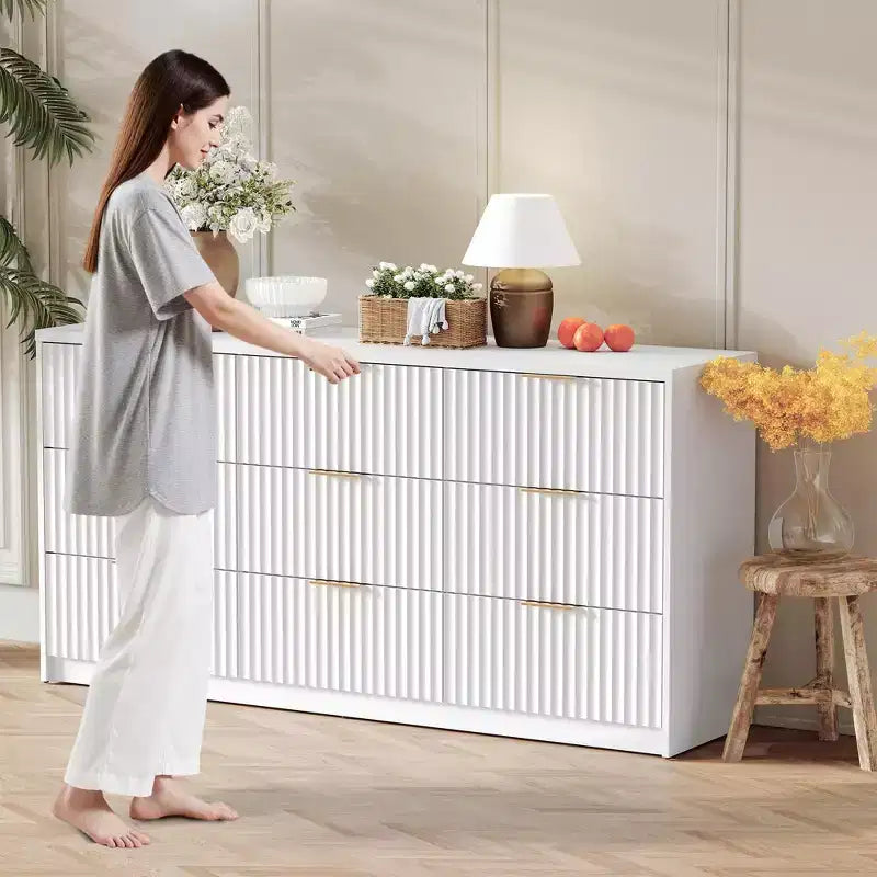 Cómoda blanca de 9 cajones, cómoda para 1 persona, estilo moderno
