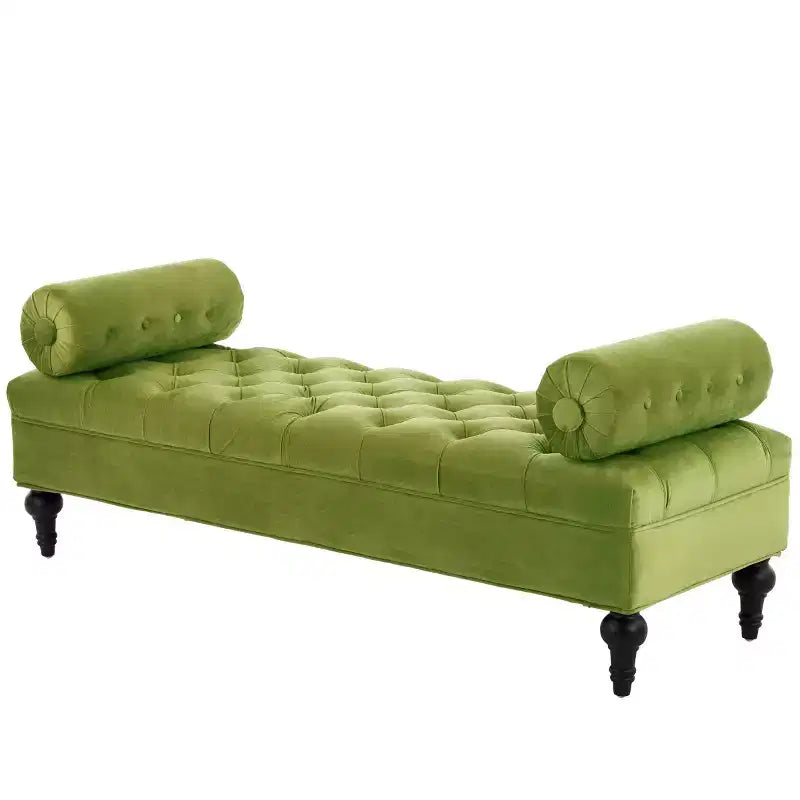 Banco de terciopelo para pie de cama con 2 almohadas, beige/verde/rosa/amarillo, para 1 persona