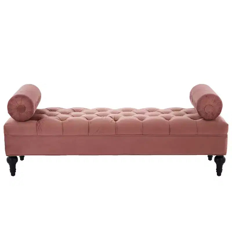 Banco de terciopelo para pie de cama con 2 almohadas, beige/verde/rosa/amarillo, para 1 persona