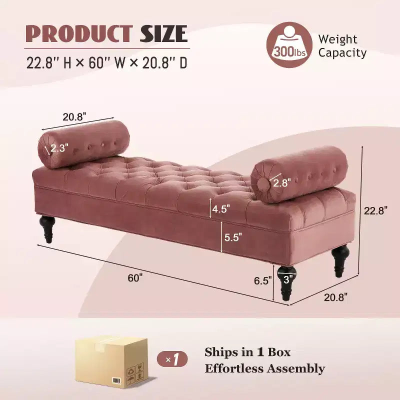 Banco de terciopelo para pie de cama con 2 almohadas, beige/verde/rosa/amarillo, para 1 persona