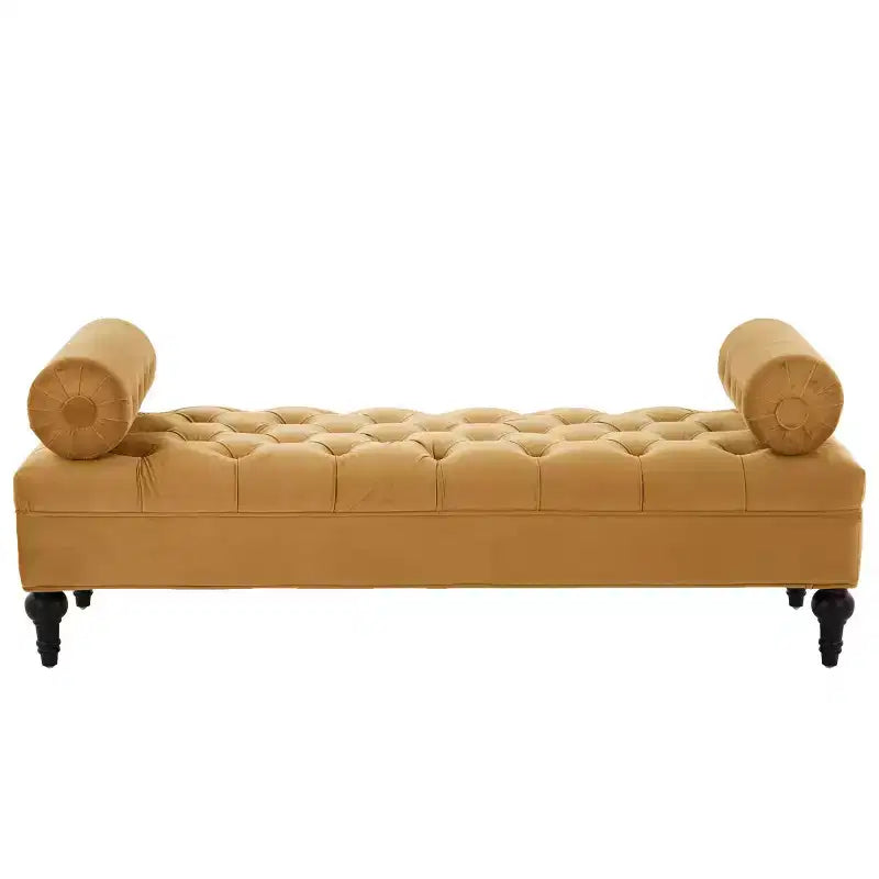 Banco de terciopelo para pie de cama con 2 almohadas, beige/verde/rosa/amarillo, para 1 persona