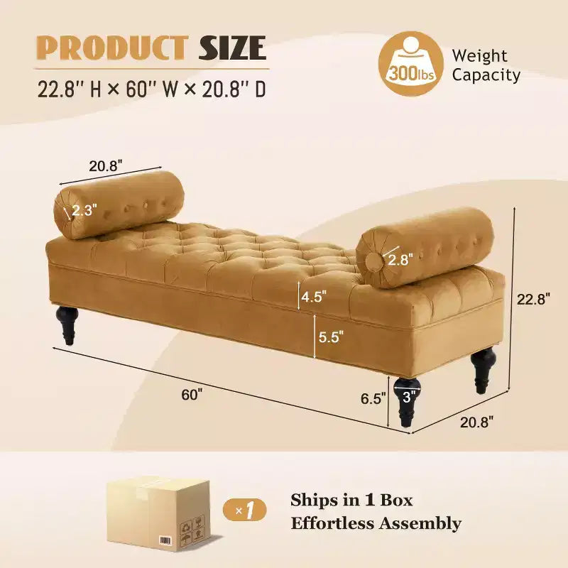 Banco de terciopelo para pie de cama con 2 almohadas, beige/verde/rosa/amarillo, para 1 persona