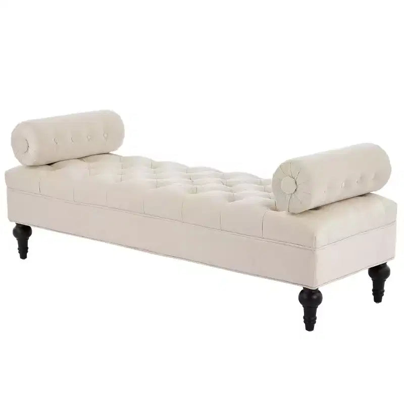 Banco de terciopelo para pie de cama con 2 almohadas, beige/verde/rosa/amarillo, para 1 persona
