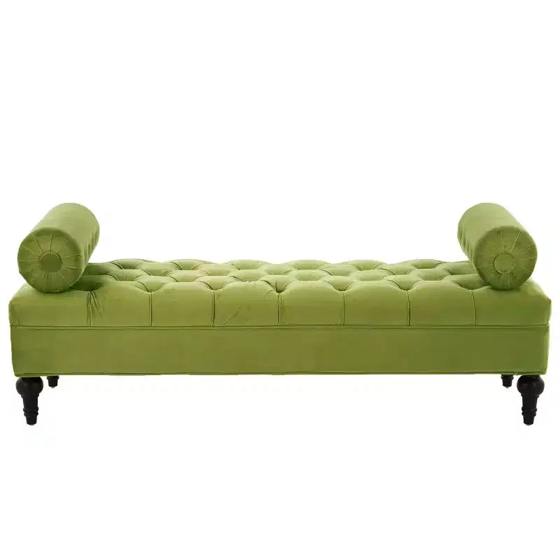 Banco de terciopelo para pie de cama con 2 almohadas, beige/verde/rosa/amarillo, para 1 persona