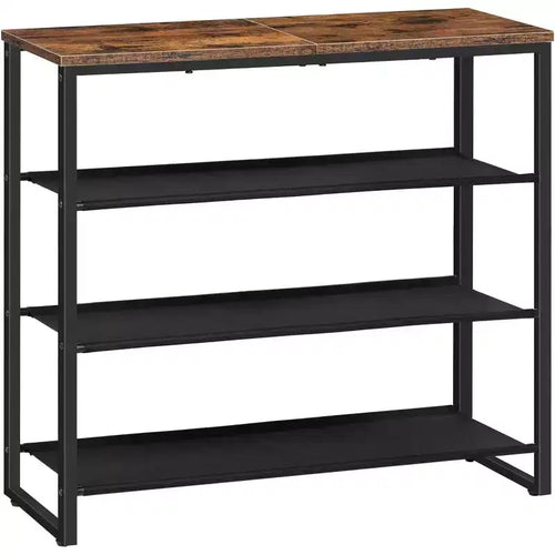 ACOINEL 4 Tier Shoe Rack, Industrial Shoe Storage Organizer with 3 Oxford Fabric Shelves & Top Panel, Holds 12-16 Pairs of Shoes