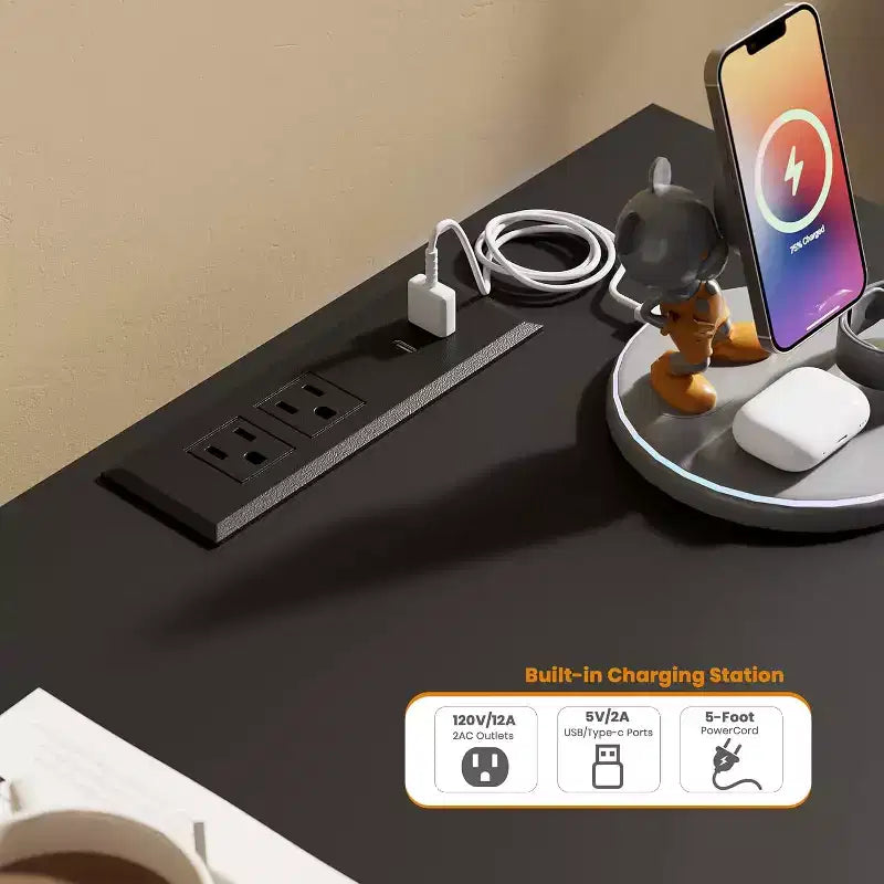 Cómoda de 9 cajones, blanco y negro, con luces LED y puertos USB, 160 cm de ancho