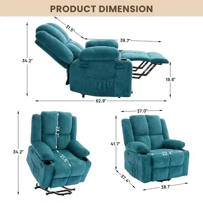 Sillón reclinable eléctrico azul/marrón – Un asiento, calor y masaje