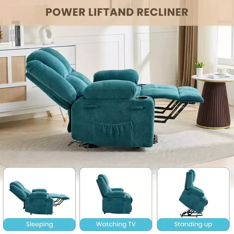 Sillón reclinable eléctrico azul/marrón – Un asiento, calor y masaje