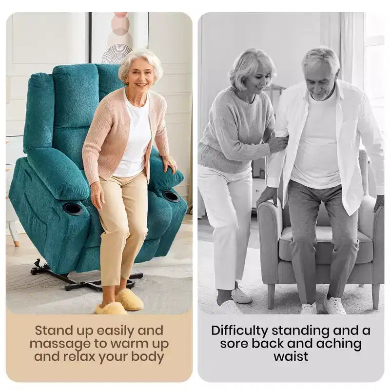 Sillón reclinable eléctrico azul/marrón – Un asiento, calor y masaje