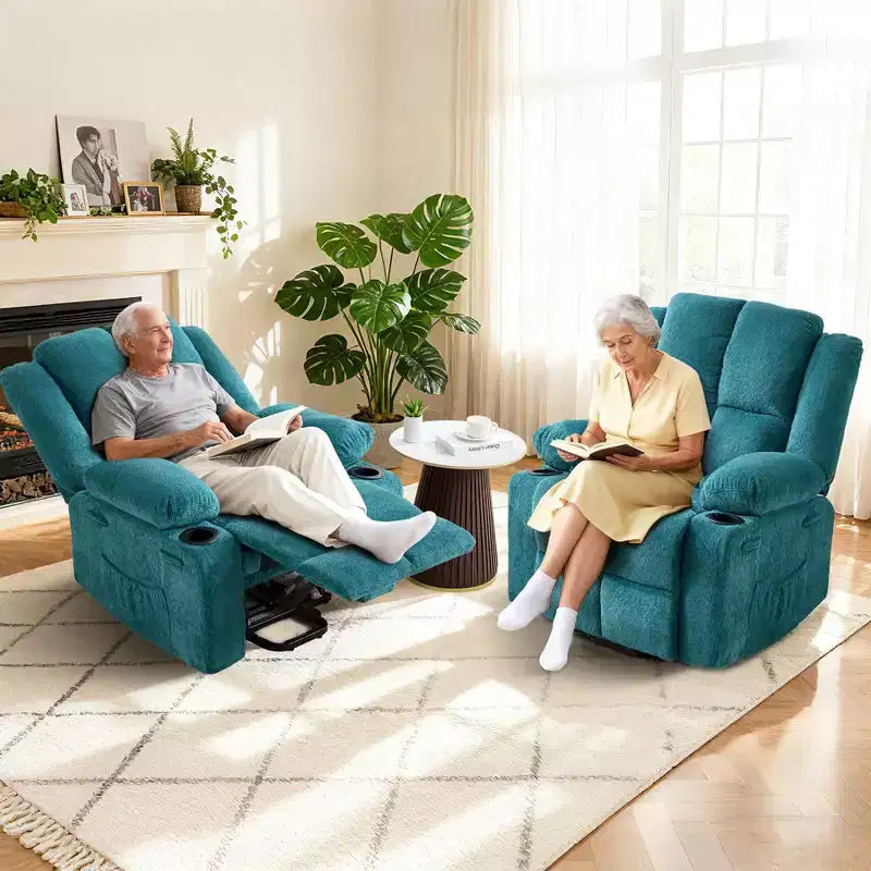 Sillón reclinable eléctrico azul/marrón – Un asiento, calor y masaje