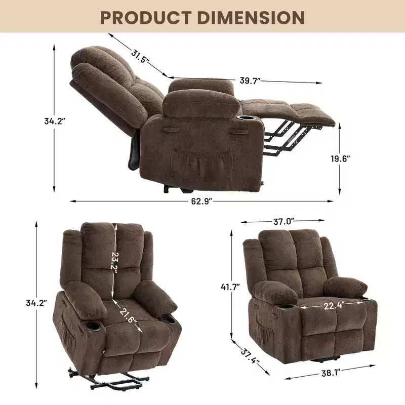 Sillón reclinable eléctrico azul/marrón – Un asiento, calor y masaje