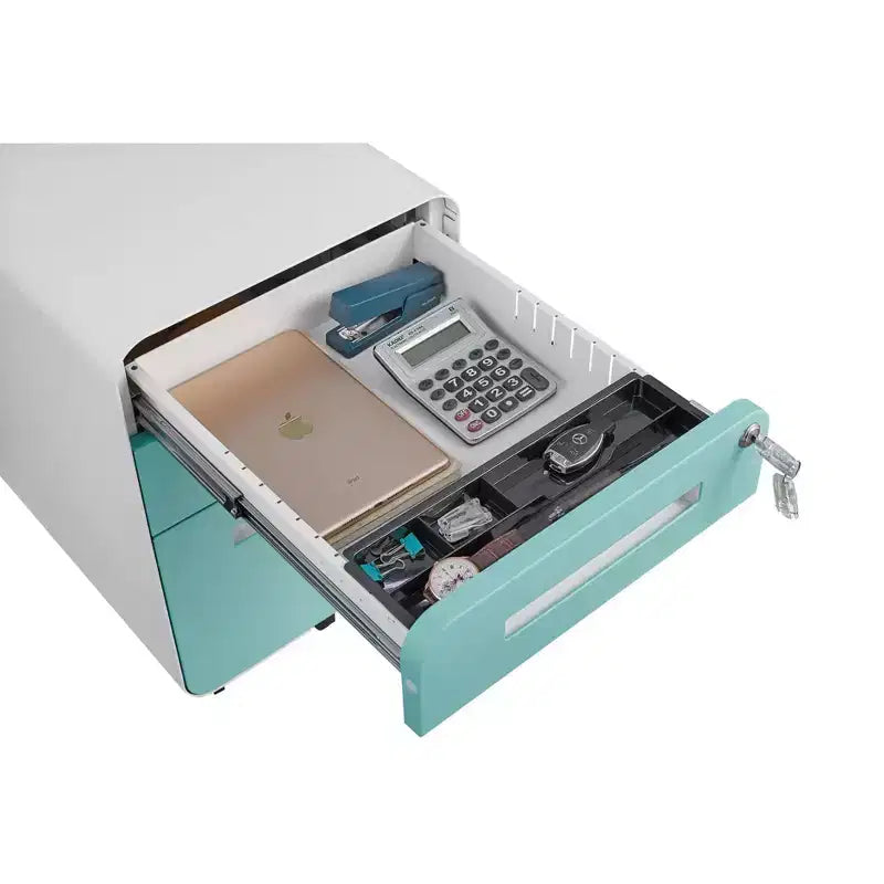Archivador metálico rodante de 3 cajones con cerradura – Azul / Negro mate / Naranja / Blanco