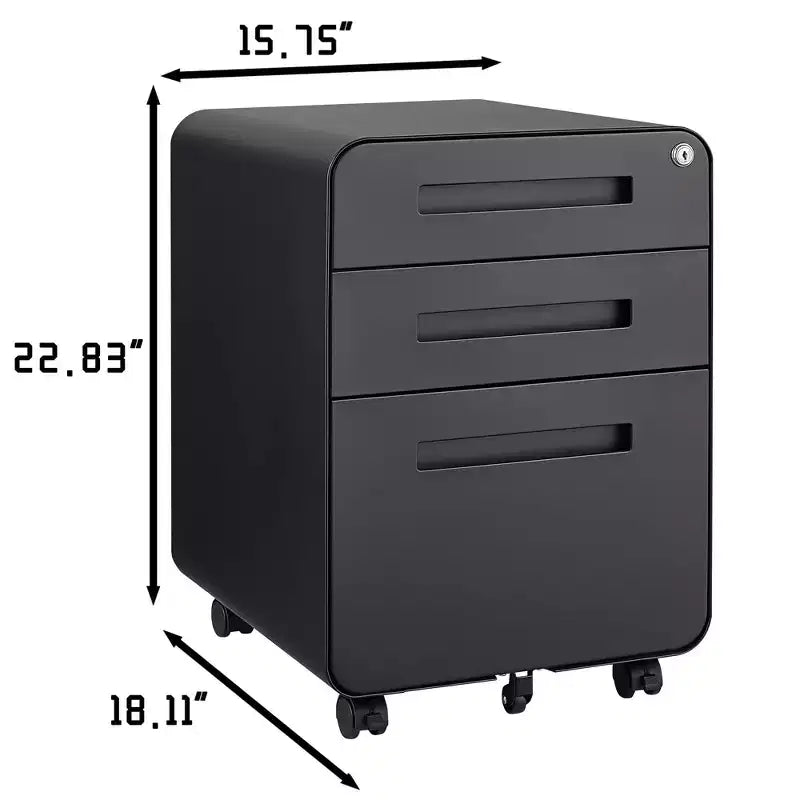 Archivador metálico rodante de 3 cajones con cerradura – Azul / Negro mate / Naranja / Blanco