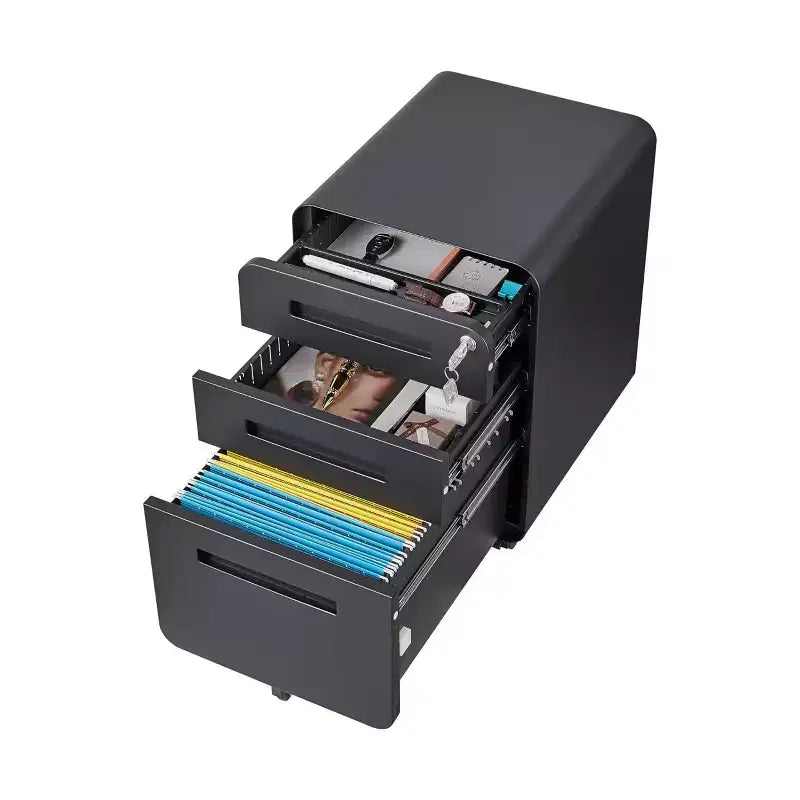 Archivador metálico rodante de 3 cajones con cerradura – Azul / Negro mate / Naranja / Blanco