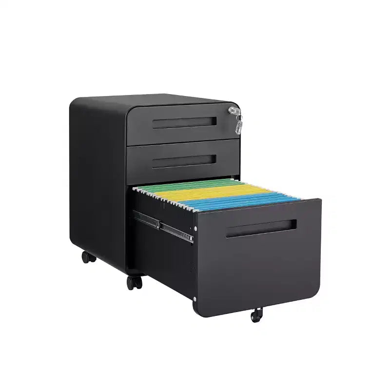 Archivador metálico rodante de 3 cajones con cerradura – Azul / Negro mate / Naranja / Blanco