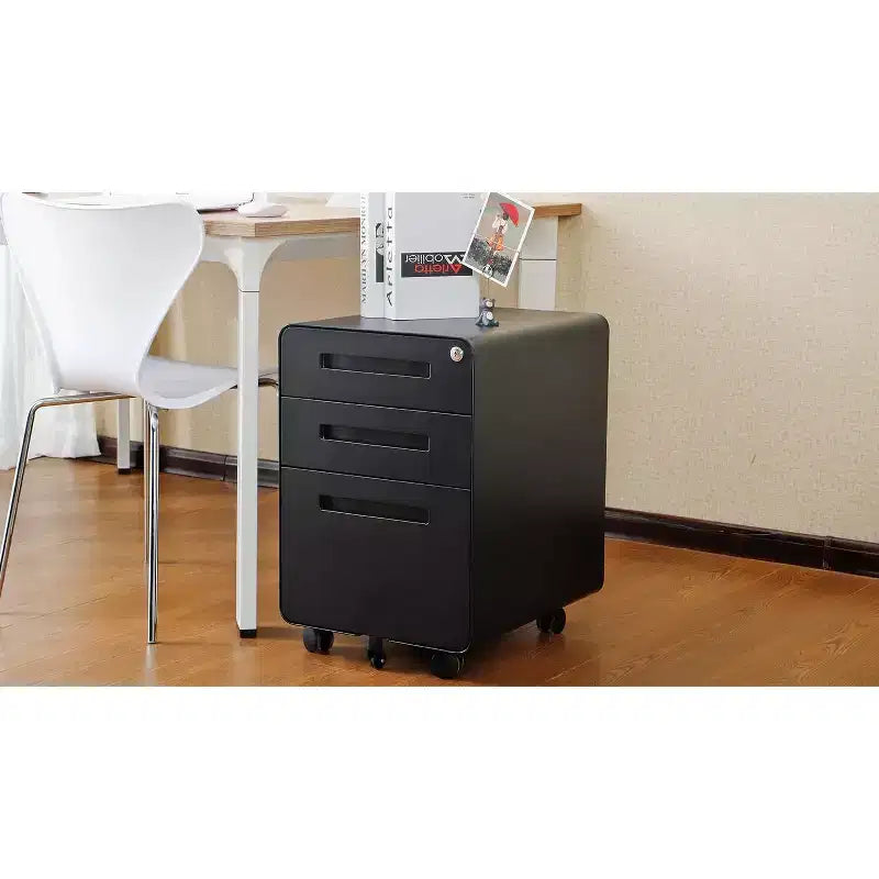 Archivador metálico rodante de 3 cajones con cerradura – Azul / Negro mate / Naranja / Blanco