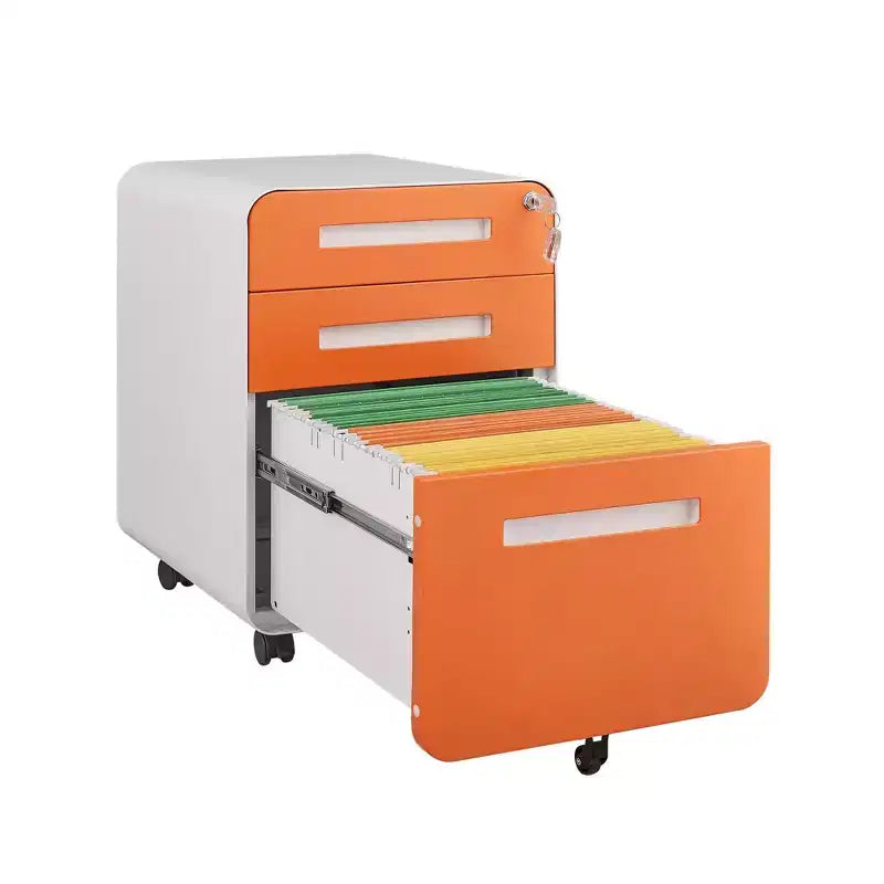 Archivador metálico rodante de 3 cajones con cerradura – Azul / Negro mate / Naranja / Blanco
