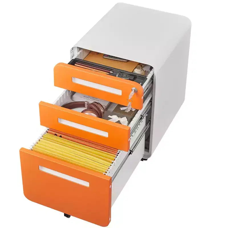 Archivador metálico rodante de 3 cajones con cerradura – Azul / Negro mate / Naranja / Blanco
