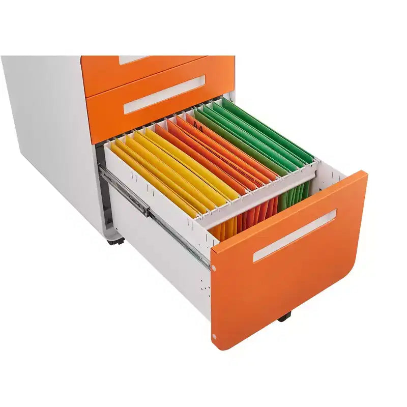 Archivador metálico rodante de 3 cajones con cerradura – Azul / Negro mate / Naranja / Blanco