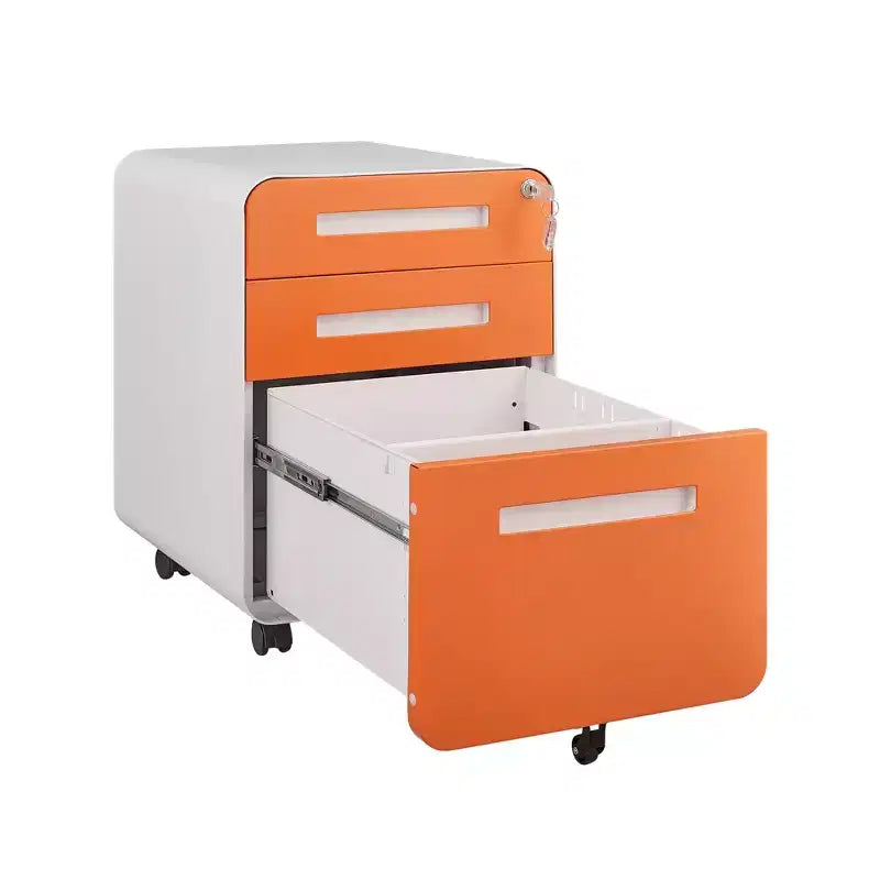 Archivador metálico rodante de 3 cajones con cerradura – Azul / Negro mate / Naranja / Blanco