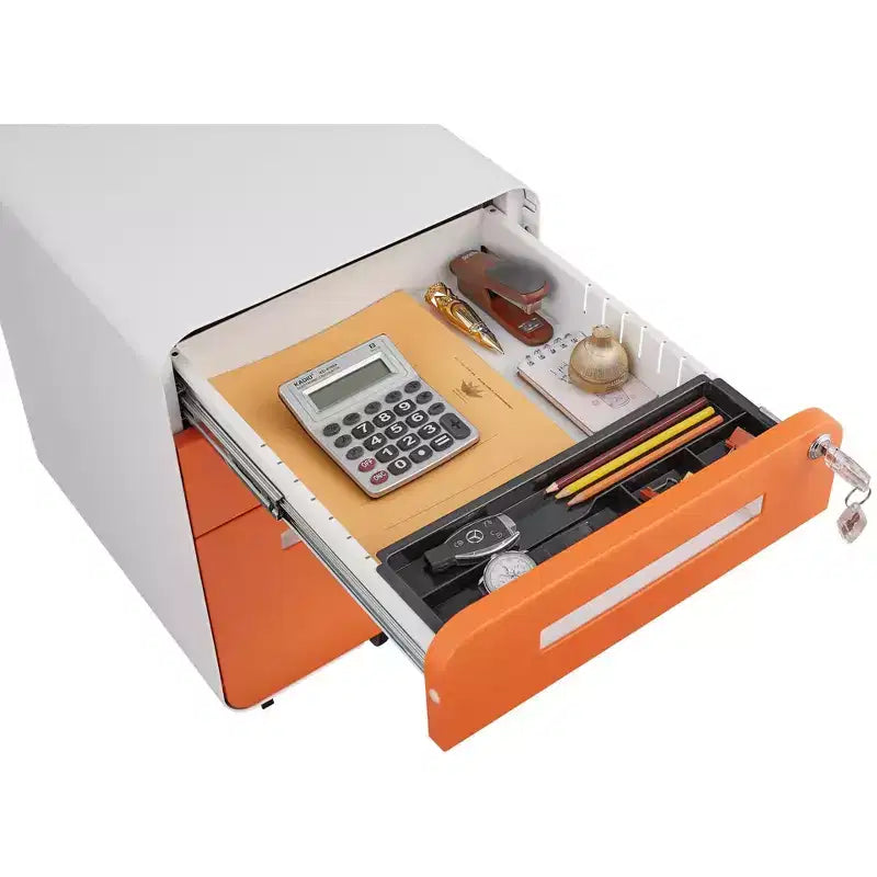 Archivador metálico rodante de 3 cajones con cerradura – Azul / Negro mate / Naranja / Blanco