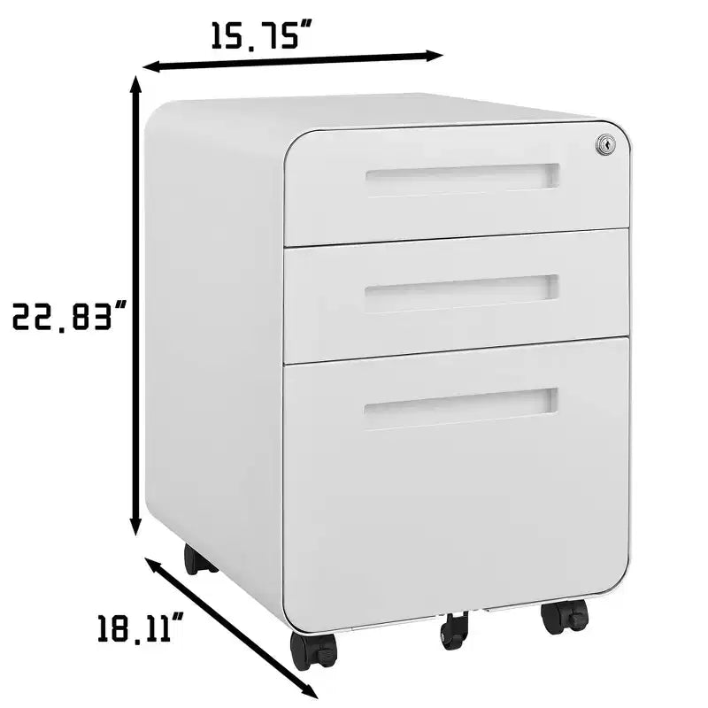 Archivador metálico rodante de 3 cajones con cerradura – Azul / Negro mate / Naranja / Blanco