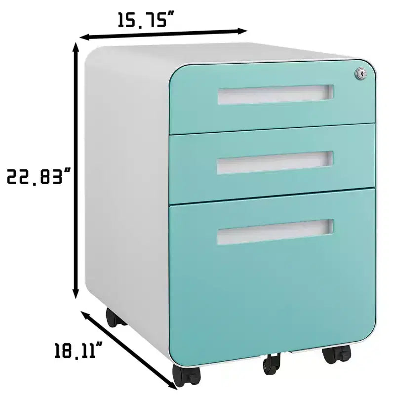 Archivador metálico rodante de 3 cajones con cerradura – Azul / Negro mate / Naranja / Blanco