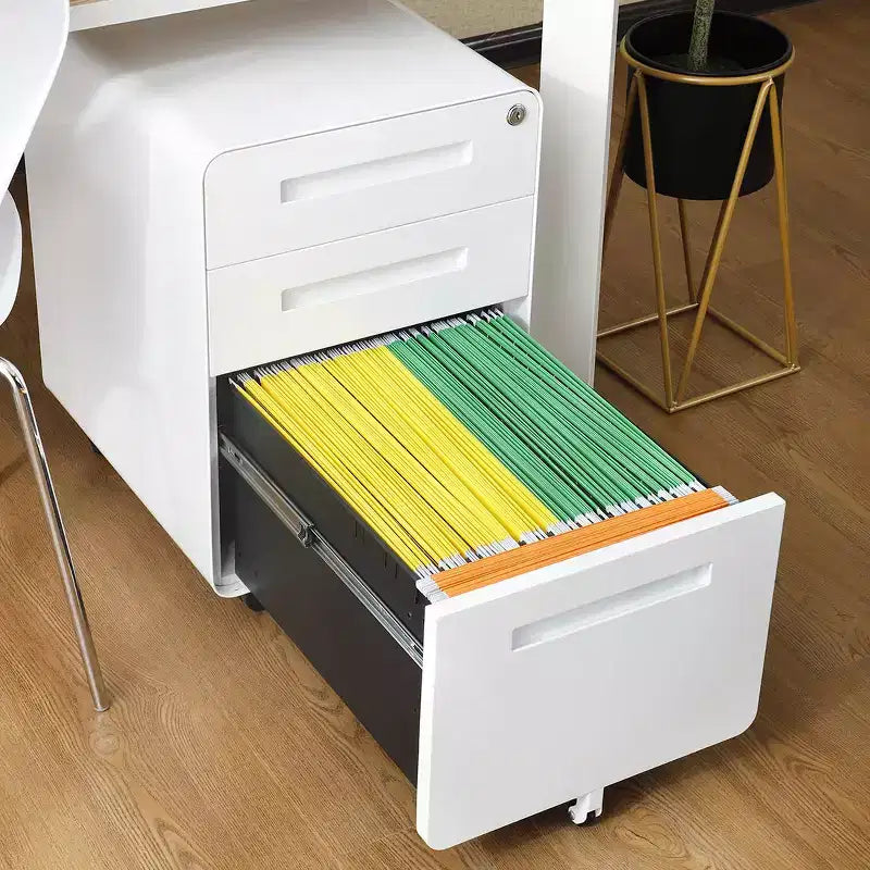 Archivador metálico rodante de 3 cajones con cerradura – Azul / Negro mate / Naranja / Blanco