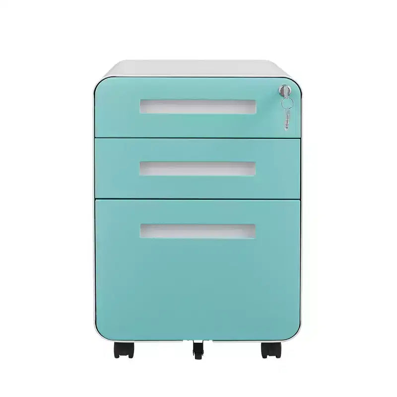 Archivador metálico rodante de 3 cajones con cerradura – Azul / Negro mate / Naranja / Blanco