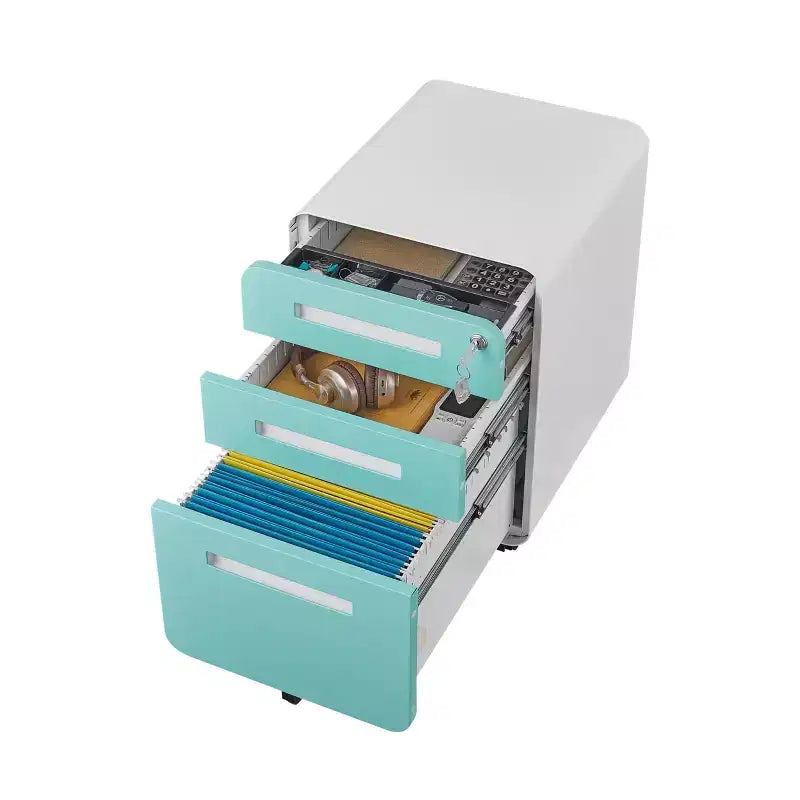 Archivador metálico rodante de 3 cajones con cerradura – Azul / Negro mate / Naranja / Blanco