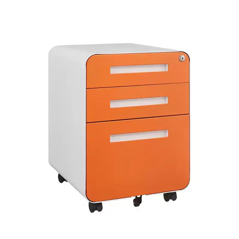 Archivador metálico rodante de 3 cajones con cerradura – Azul / Negro mate / Naranja / Blanco
