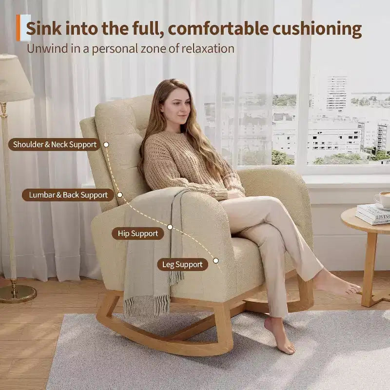 Mecedora Planeadora de Respaldo Alto, Tela Teddy/Lino/PU, Asiento Individual, con o sin Reposapiés